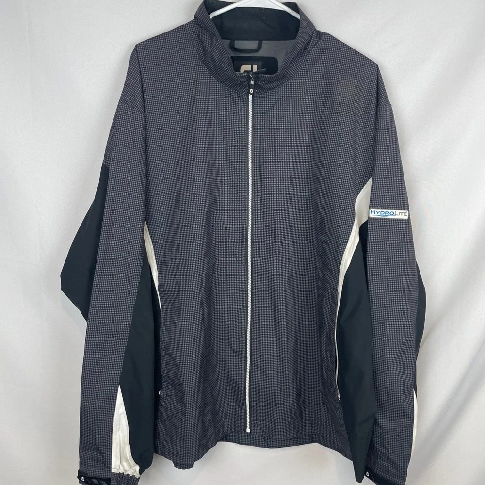 FootJoy Men's HydroLite ZIP Golf Rain Jacket WATERPROOF CHARCOAL HOUNDSTOOTH XL - Picture 8 of 16